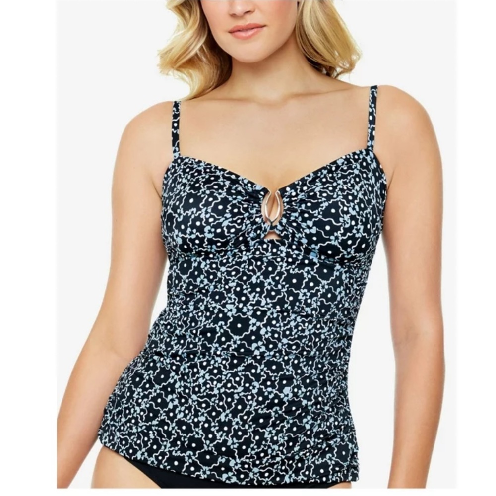 Swim solutions printed side ruched Tankini top size 8